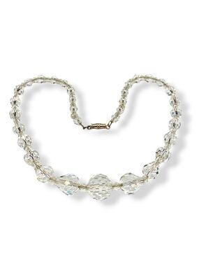 Vintage Art Deco Clear Faceted Glass Crystal Bead Necklace